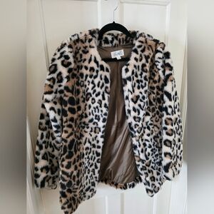 Boutique XXI Leopard Print Faux Fur Collarless Coat
